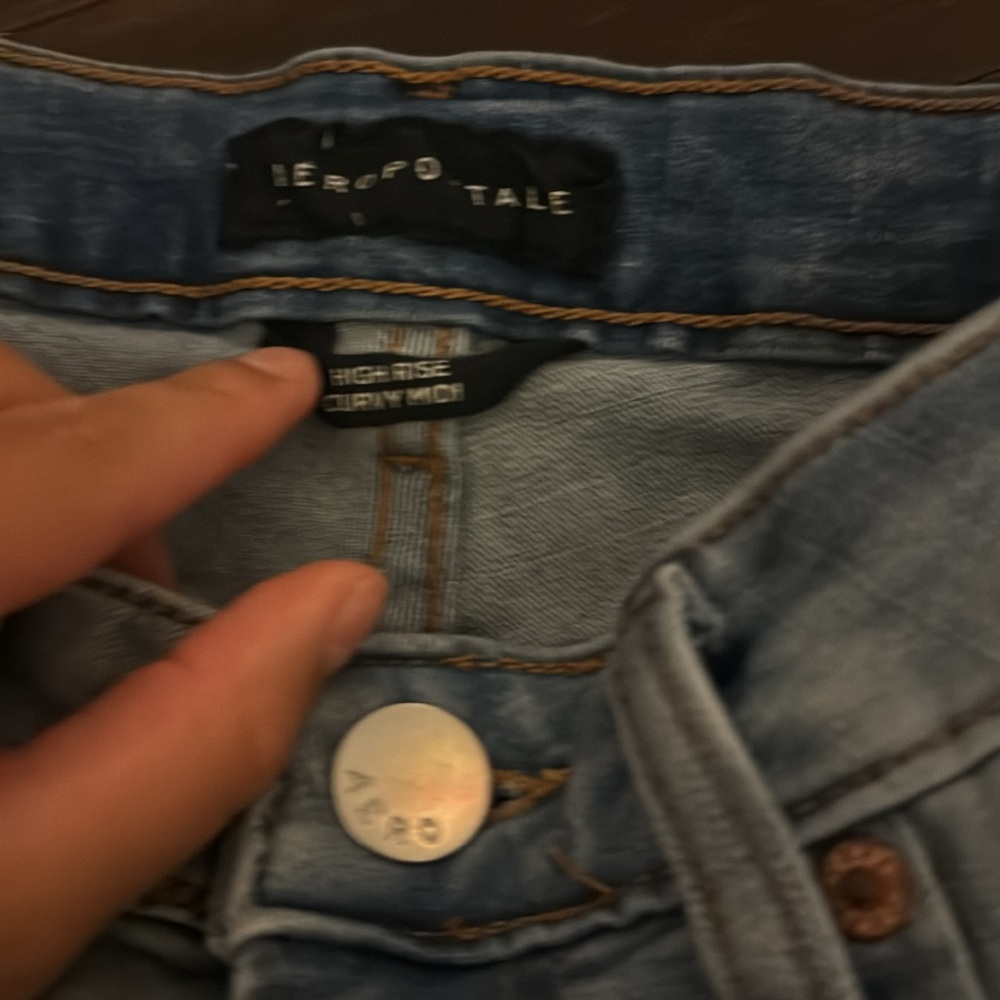 Light blue jeans, shorts, high-rise